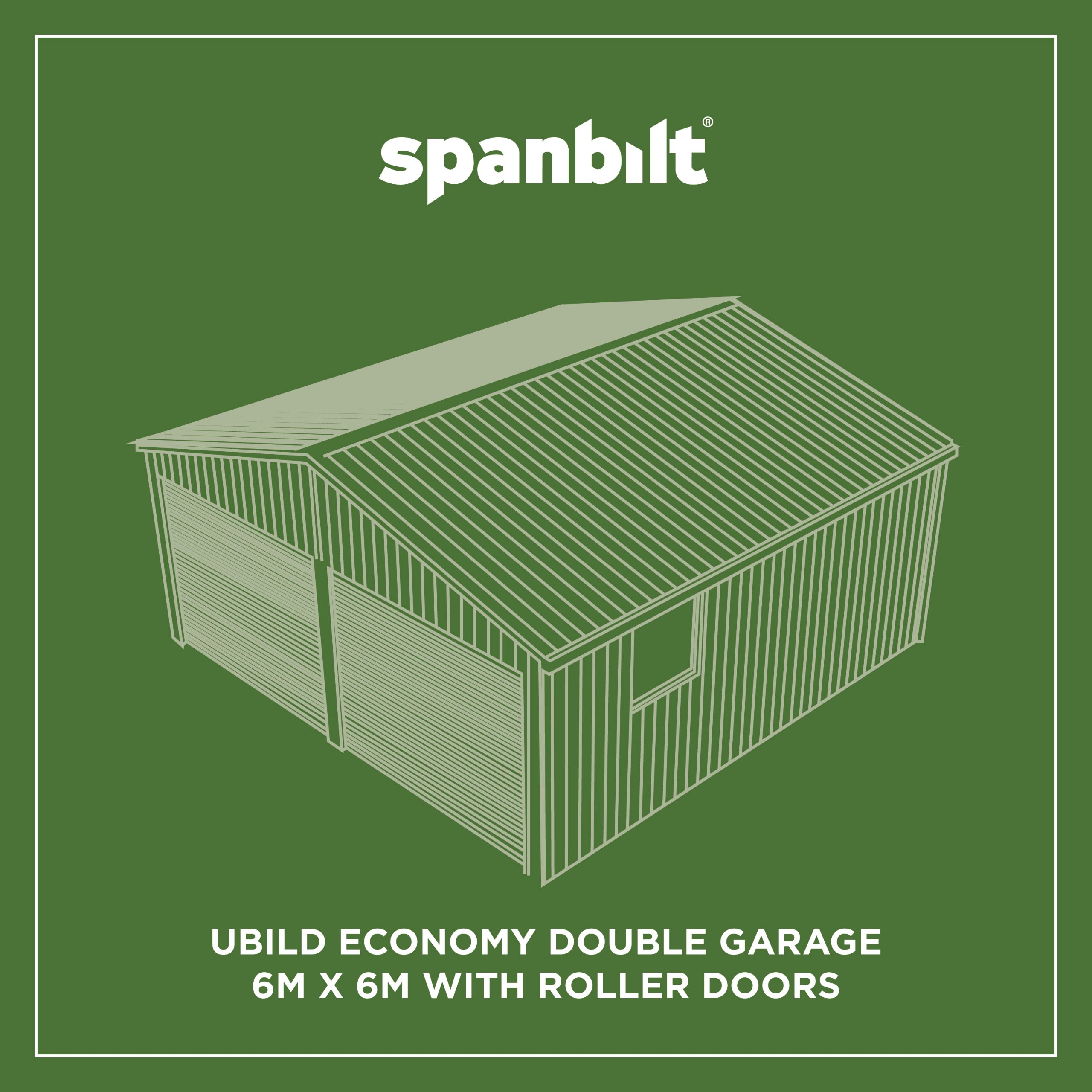 UBild Economy Double Garage 6m x 6m with Roller Doors - ENGINEERING PAPERS ONLY