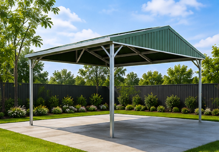 Double gable roof carport in Mist Green